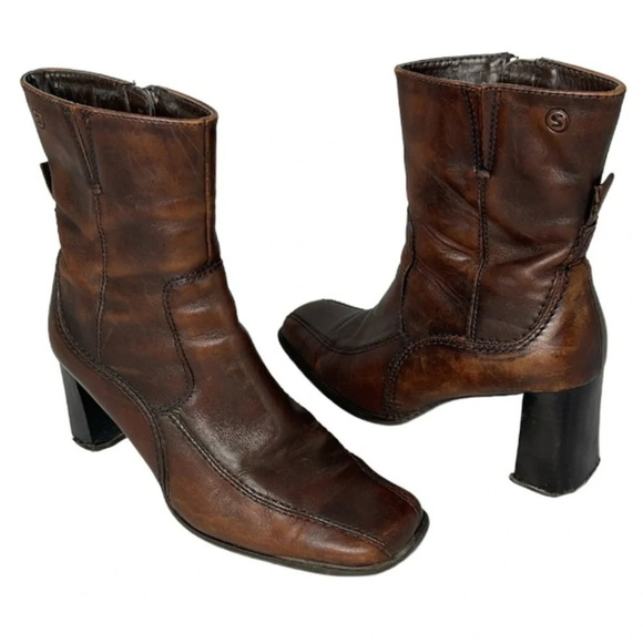 VINTAGE Y2K Spring Distressed Brown Leather Square Toe Over the Ankle Boots 36 - Picture 16 of 16